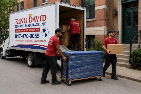 How Long Does a Local Move Take in Chicago – King David Moving & Storage King David local movers loading wrapped furniture and boxes during a Chicago move