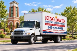 King David Moving & Storage truck the clock tower in Elk Grove Village, Illinois